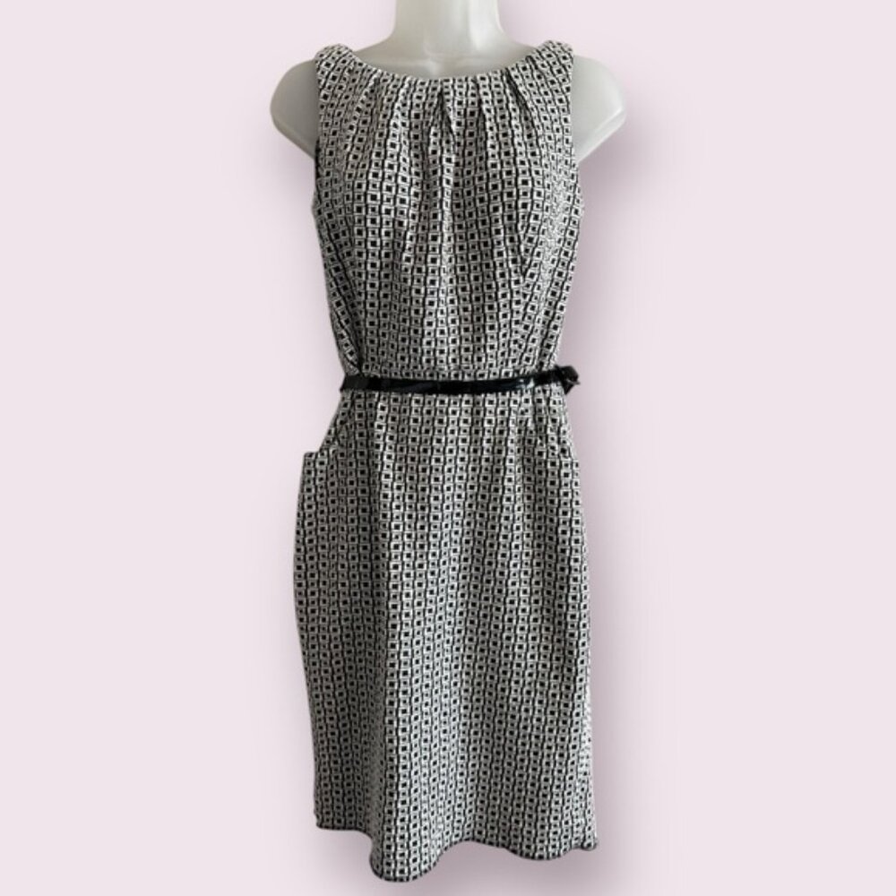 CHAPS Office Dress - Black & White Belted Workwear Style, Size 4